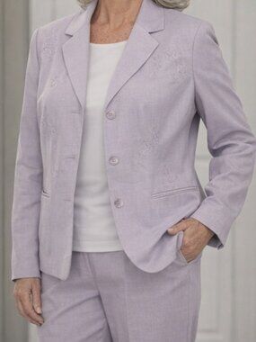 Alfred Dunner Lt Purple Embellished Blazer Size 16 Lavender Floral Suit Jacket